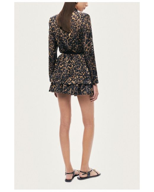 Nocturne Black Printed Leopard Belted Jacket