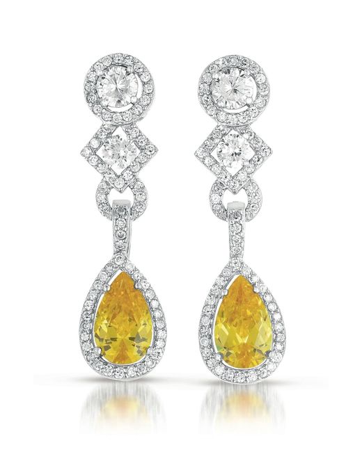 Genevive Jewelry Sterling Silver White Gold Plated With Colored And Clear Cubic Zirconia Dangle Earrings