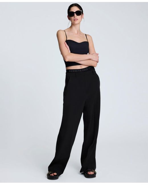 Kenneth Cole Black Luxe Twill Wide-leg Pants