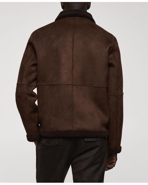 Mango Brown Shearling-lined Leather-effect Jacket for men