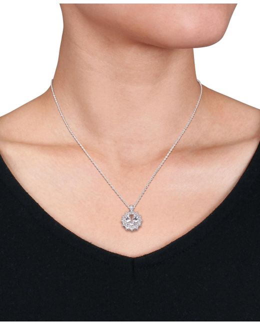 Macy's White Gemstone & Diamond Accent Halo 18" Pendant Necklace