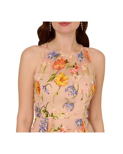 Adrianna Papell Pink Floral-embroidery Midi Dress