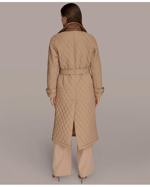Donna Karan Brown Belted Maxi Quilted Coat