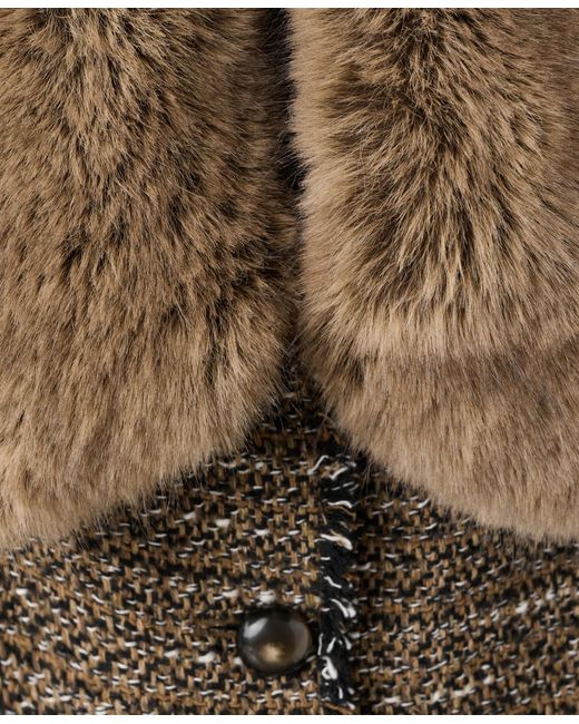 Mango Brown Fur Collar Tweed Jacket