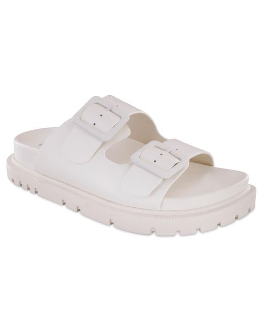 MIA White Gen Double Buckle Flat Slide Sandals