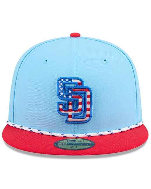 KTZ Light Blue/red San Diego Padres 2025 Fourth Of July 59fifty Fitted Hat for men