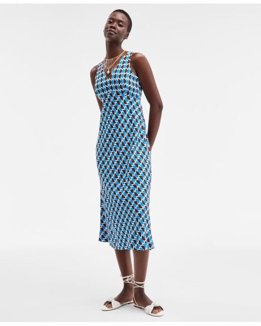 On 34th Blue Double V-neck Sleeveless Midi Dress