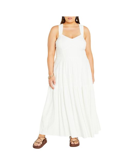 City Chic White Plus Size Bailey Sweetheart Neck Tier Dress