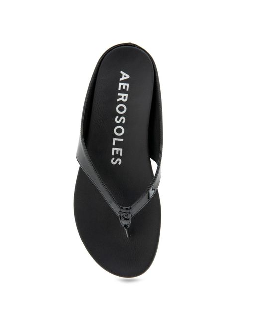 Aerosoles Black Fisher Round Toe Thong Sandals