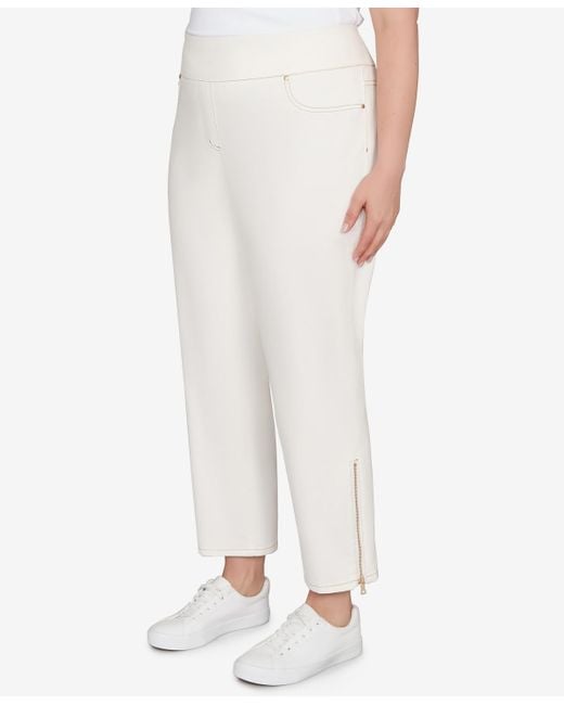 Ruby Rd White Plus Size Zipper Hem Pull On Pants