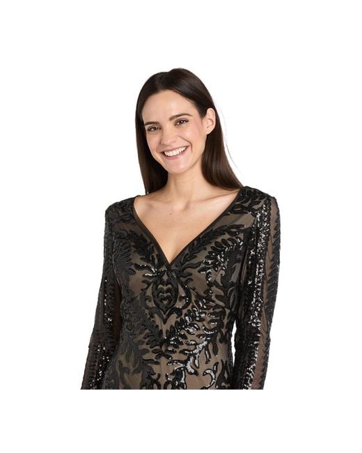 R & M Richards Petite Beaded V-neck Dress in Black | Lyst