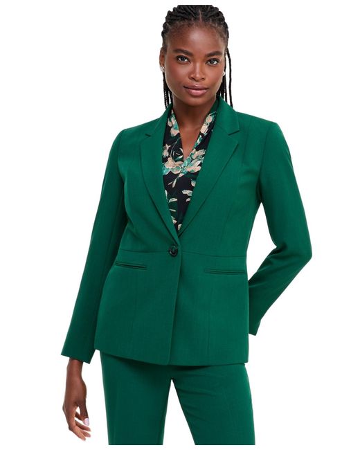 Kasper Green Petite Notch Collar Single-button Shoulder-padding Jacket