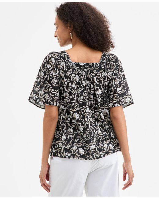 Style & Co. Gray Printed Cotton Square-neck Top