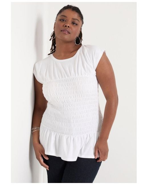 June + Vie White June + Vie June + Vie Smocked Peplum Top