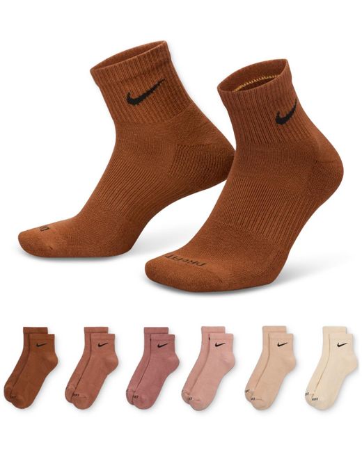 Nike Brown 6-pk. Dri-fit Quarter Socks for men