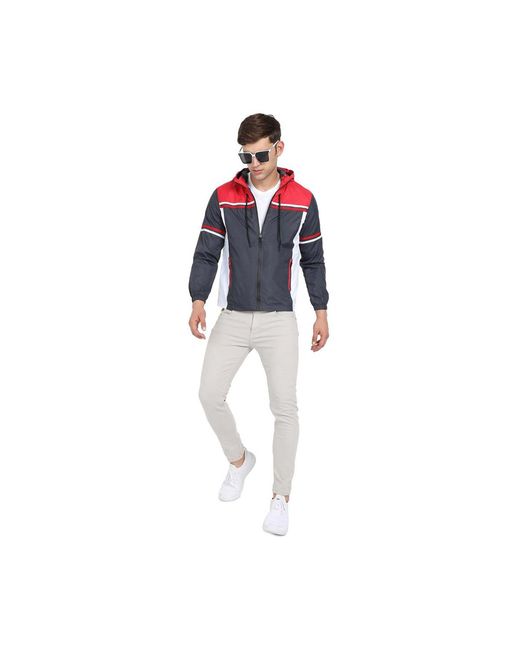 Campus Sutra Blue Multicolor Zip-front Jacket With Insert Pocket for men