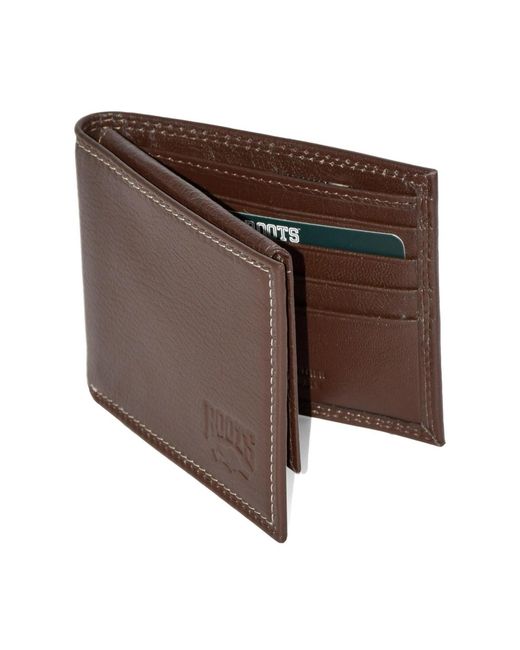 ROOTS Brown Leather Slim Wallet for men