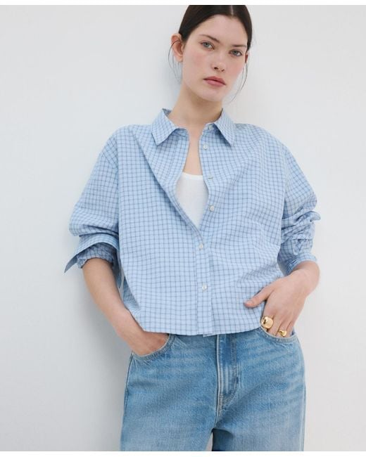 Mango Blue Straight Checked Shirt