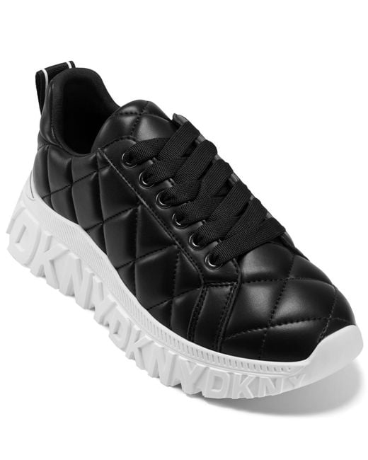 DKNY Black Lathen Quilted Lace Up Sneaker With Logo Detail