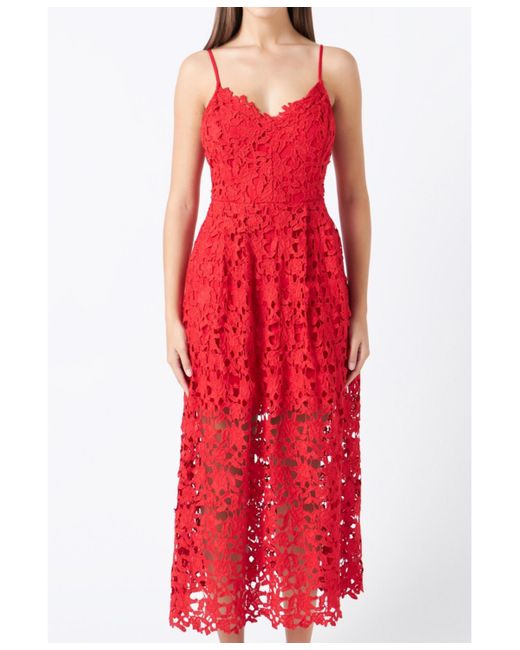 Endless Rose Red Lace Cami Midi Dress