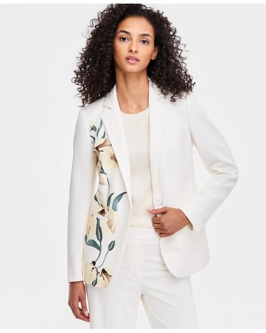 Anne Klein White Petite Notch Collar Jacket