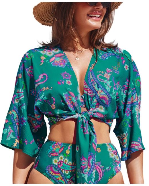 CUPSHE Blue Boho Open Front Cover-up Top