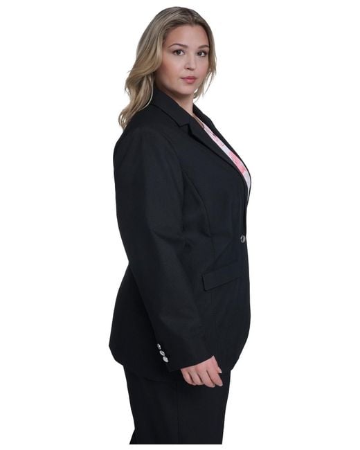 Calvin Klein Blue Plus Size One-button Notch Collar Jacket