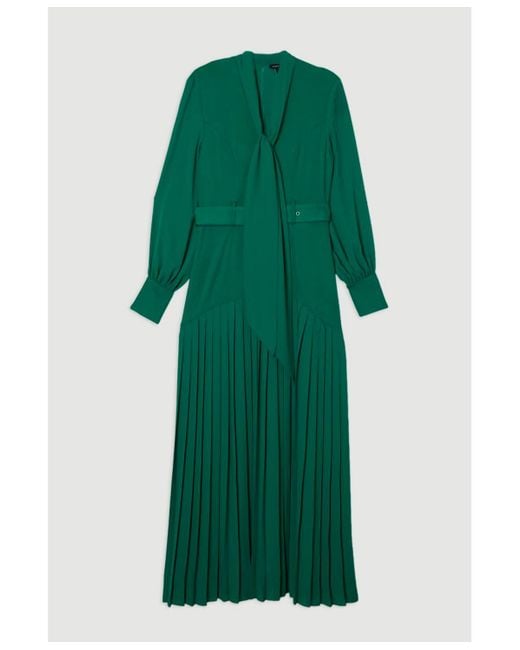 Karen Millen Jersey Ponte Georgette Mix Midi Dress in Green | Lyst