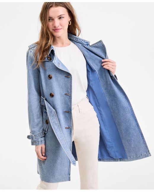Steve Madden Blue Double-breasted Trench Coat