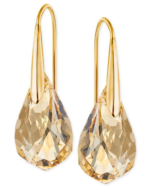 Swarovski Metallic Gold-tone Champagne Crystal Drop Earrings