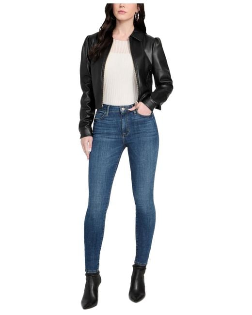 Guess Women's Blue Faux-leather Zip-front Bomber Jacket