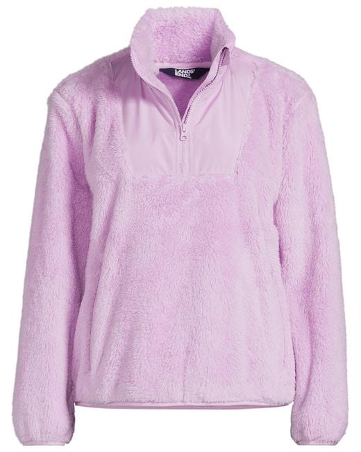 Lands' End Purple Plus Size Half Zip Cozy High Pile Fleece Pullover