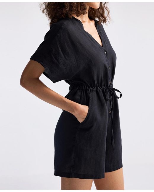 REISTOR Black V Neck Drawstring Romper