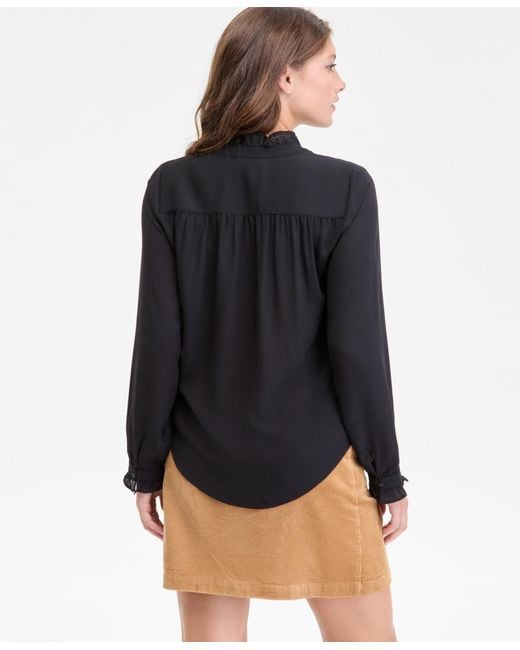 On 34th White Ruffle-trim Split-neck Blouse