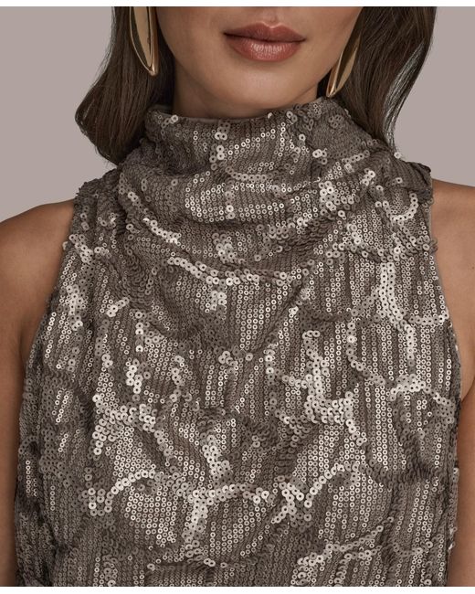 Donna Karan Brown Sequined Cowl Neck Top