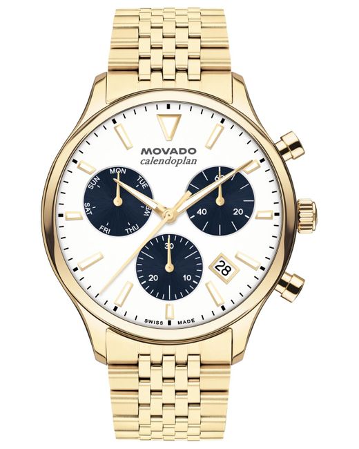 Movado Metallic Calendoplan Swiss Quartz Chrono Ionic Plated Light Gold Steel Watch 43mm for men