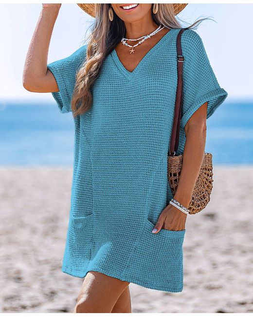 CUPSHE Blue Sunny Days Only Green Cover-up Mini Beach Dress