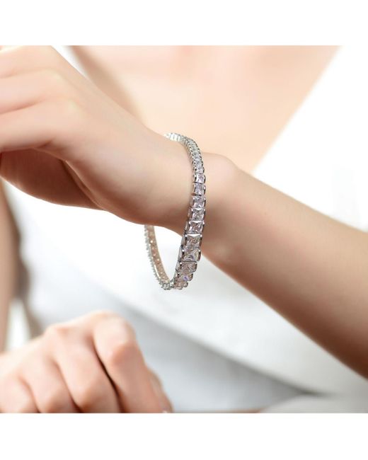 Genevive Jewelry White Sterling Silver Shimmering Cubic Zirconia Tennis Bracelet