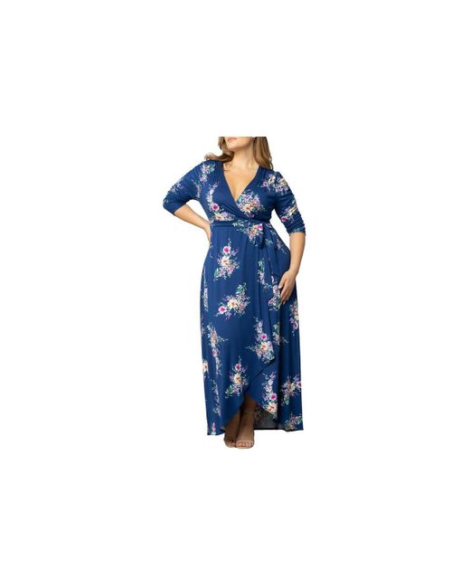 Kiyonna Blue Plus Size Meadow Dream Maxi Wrap Dress
