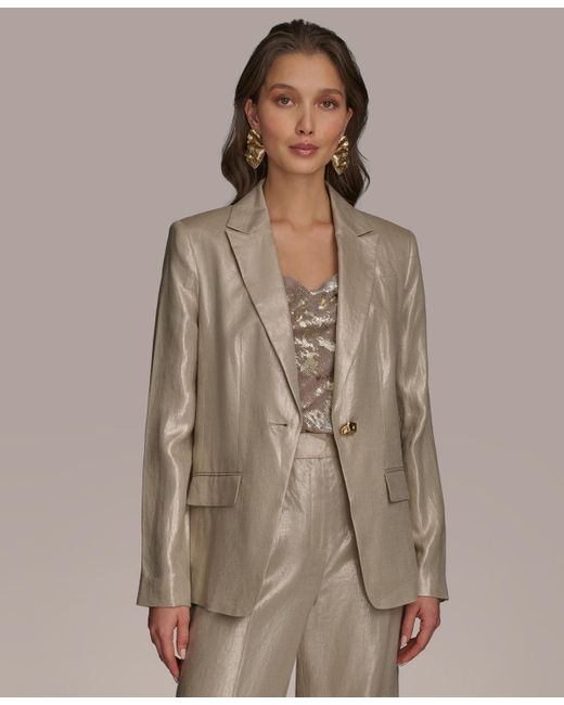 Donna Karan Brown Metallic Linen One-button Blazer