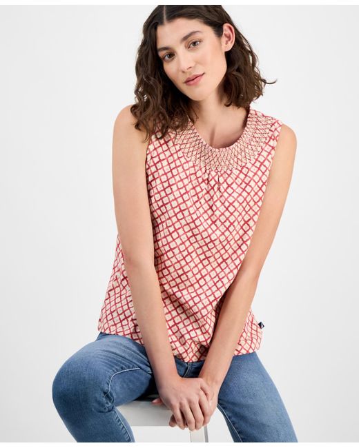 Nautica Red Smocked-neck Tank Top