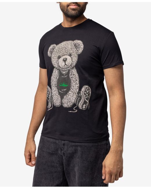 Xray Jeans Black X-ray Stone Tee Seated Bear With Green Crown for men