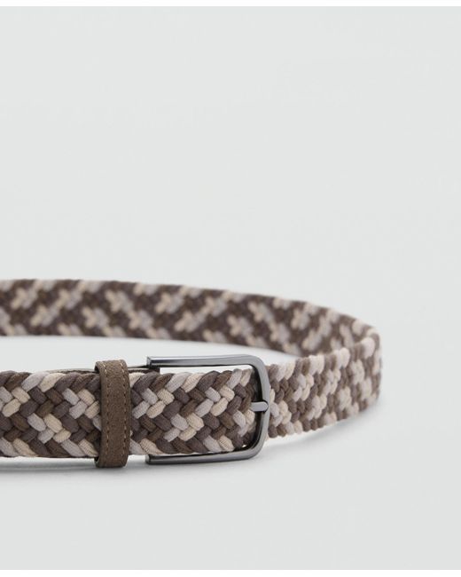Mango White Braided Elastic Colored Belt for men
