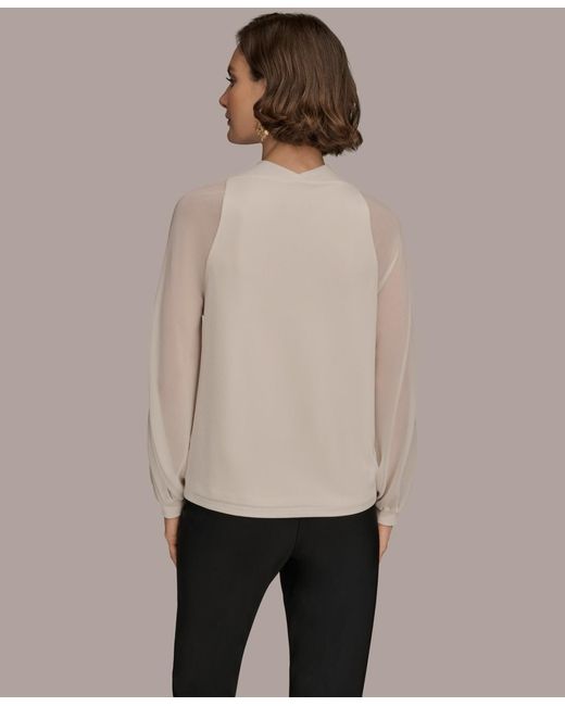 Donna Karan Natural Long Sleeve Mix Media Top