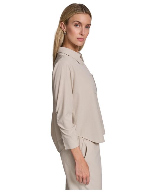 Calvin Klein Gray Petite Collared Button-down Blouse Top