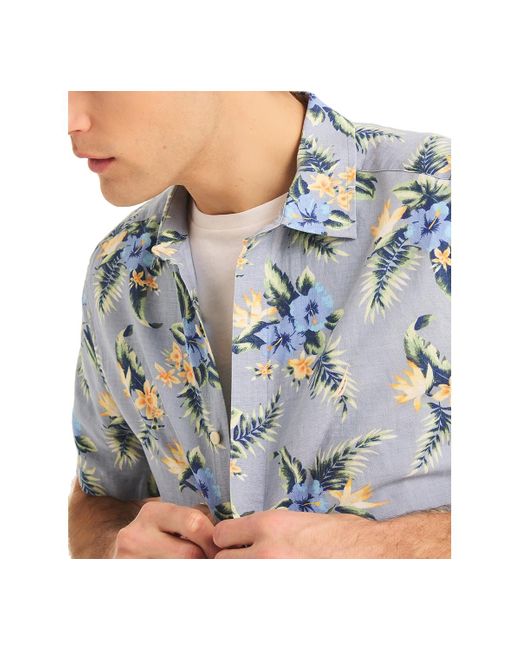 Nautica Blue Floral Print Short Sleeve Button-front Shirt for men