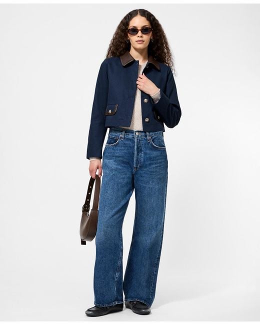 French Connection Blue Contrast Trim Two Pocket Cropped Jacket