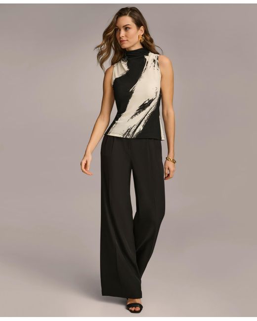 Donna Karan Black Donna Karan Printed Mock Neck Sleeveless Top