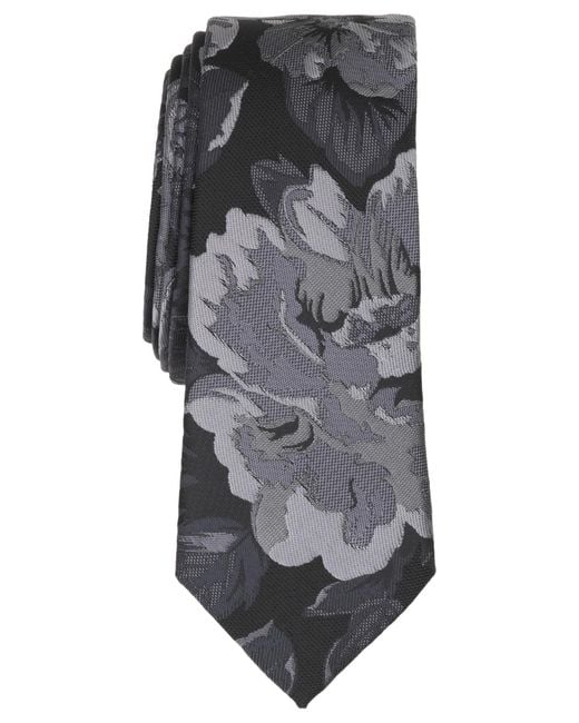BarIII Gray Beford Floral Pattern Tie for men