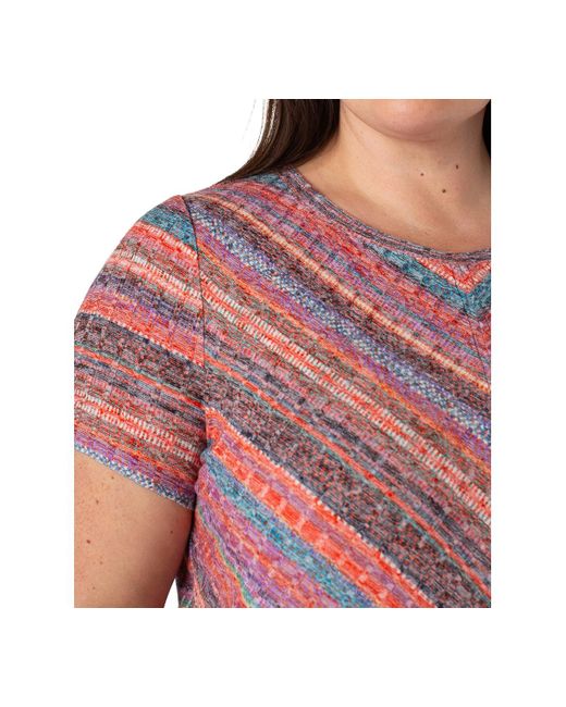 Liverpool Los Angeles Pink Liverpool Plus Size Ikat-print Mitered Knit Short-sleeve Top